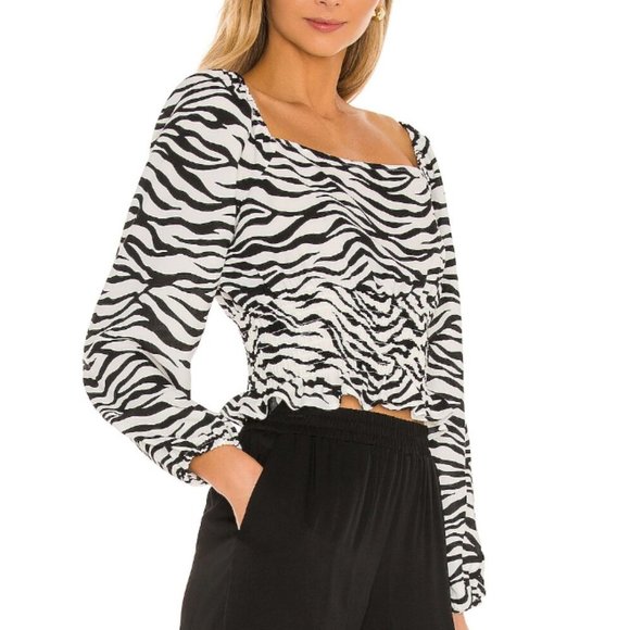 BCBGeneration Blake Square Neck Satin Crepe Top in Zebra, M NWT - Picture 3 of 8